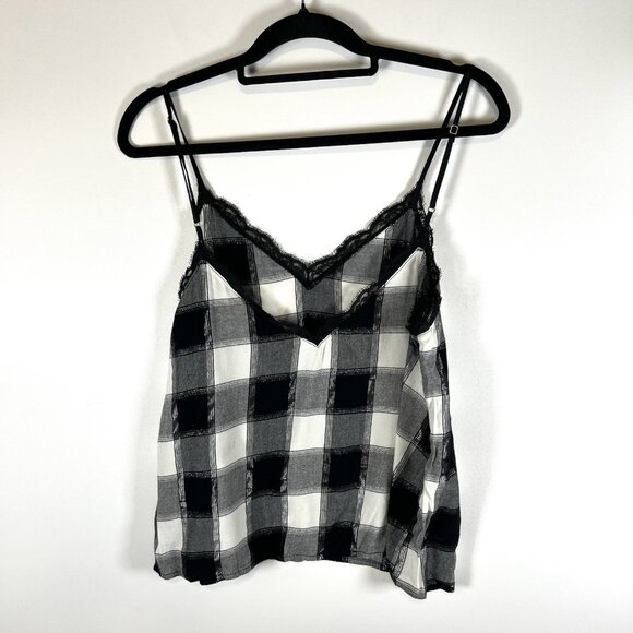 Victoria’s Secret Checkered Lace‎ Camisole Cami Sz L Black White Flannel Shimmer - Picture 8 of 8